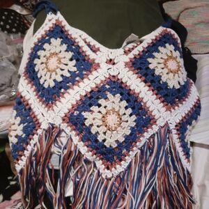 Rebellion Blue and White Crochet Crop Top